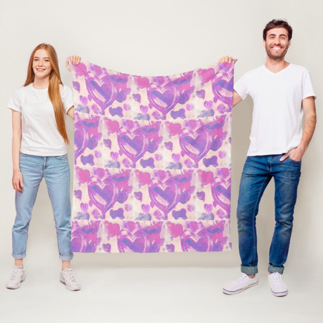 Watercolor hearts fleece blanket (In Situ)