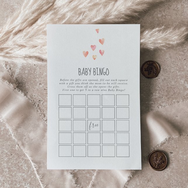 Watercolor Hearts Girl Baby Bingo Baby Shower Game (Creator Uploaded)