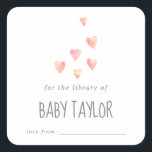 Watercolor Hearts Girl Baby Shower Bookplate Square Sticker<br><div class="desc">These watercolor hearts girl baby shower bookplate stickers are perfect for a simple baby shower book gift. The sweet design features cute watercolor pastel hearts in coral pink,  blush pink,  yellow and peach orange.</div>
