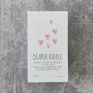 Watercolor Hearts Girl Baby Shower Diaper Raffle Enclosure Card