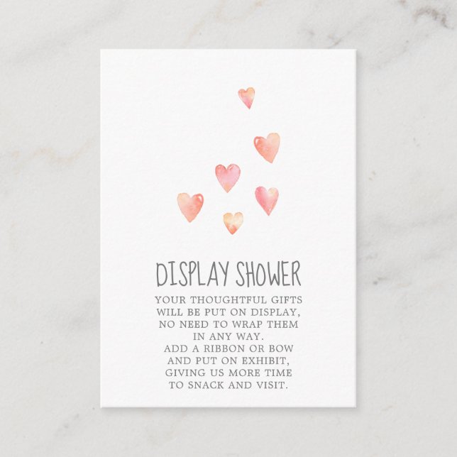 Watercolor Hearts Girl Baby Shower Display Shower Enclosure Card (Front)