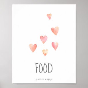 Watercolor Hearts Girl Baby Shower Food Table Sign