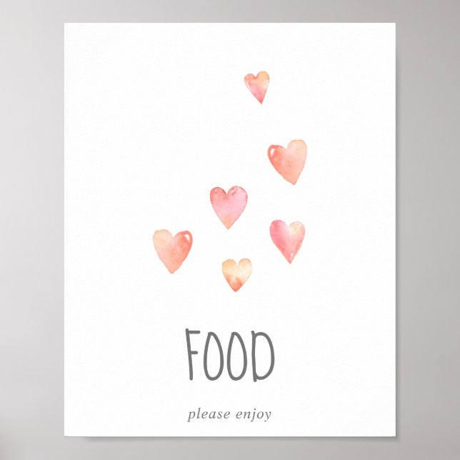 Watercolor Hearts Girl Baby Shower Food Table Sign (Front)