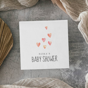 Watercolor Hearts Girl Baby Shower Napkins