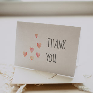 Watercolor Hearts Girl Baby Shower Thank You Card