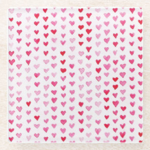 Watercolor Hearts Glass Coaster