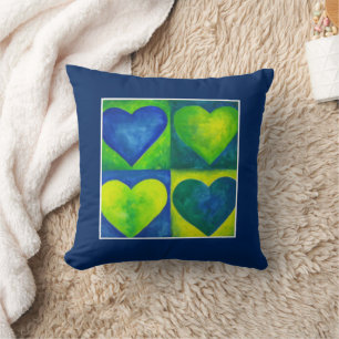 Watercolor Hearts Green Blue Heart Art Cushion