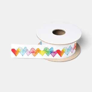 Watercolor Hearts Hand-Illustrated Valentine Satin Ribbon