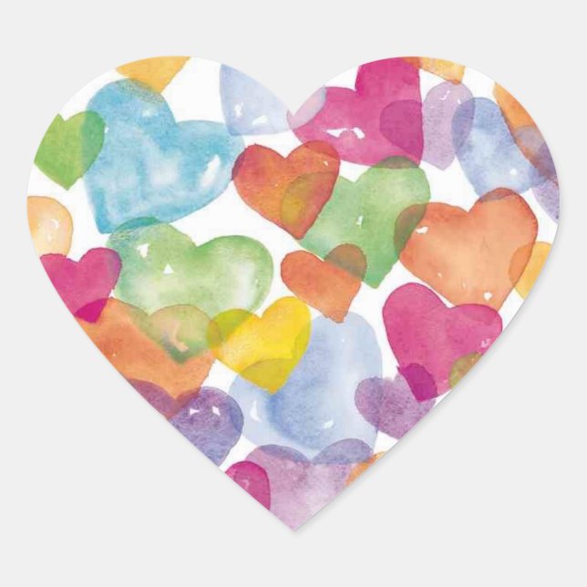 Watercolor Hearts Heart Sticker (Front)