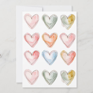 Watercolor Hearts Holiday Card