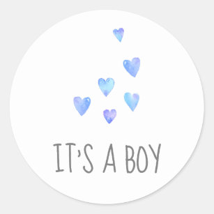 Watercolor Hearts It's A Boy Baby Shower Classic Round Sticker