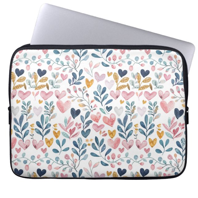 Watercolor hearts laptop sleeve (Front)