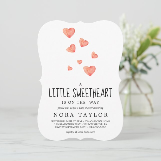 Watercolor Hearts | Little Sweetheart Baby Shower  Invitation (Standing Front)