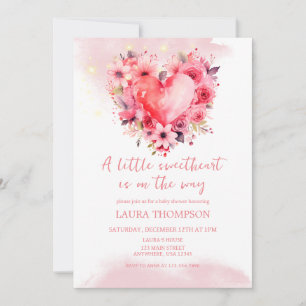Watercolor Hearts Little Sweetheart Baby Shower Invitation