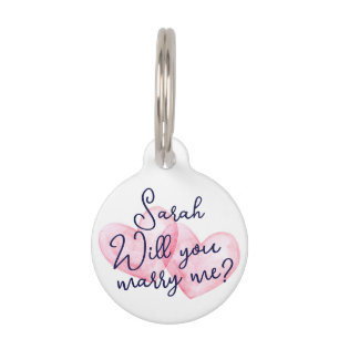 Watercolor Hearts Marry Me Proposal Pet ID Tag
