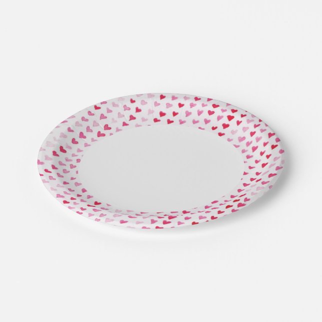Watercolor Hearts Paper Plate (Angled)