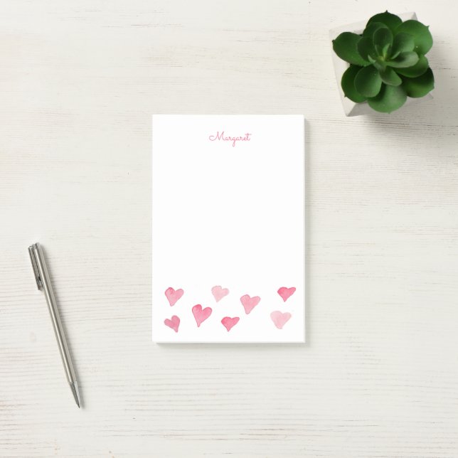 Watercolor Hearts Personalised Elegant Boho Post-it Notes (Office)