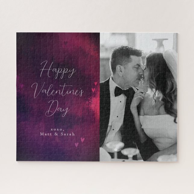 Watercolor Hearts Photo Valentine Jigsaw Puzzle (Horizontal)