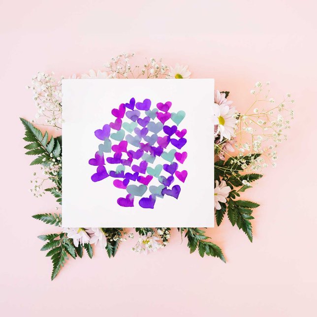 Watercolor hearts - purple Valentine's Day Card (Creator Uploaded)