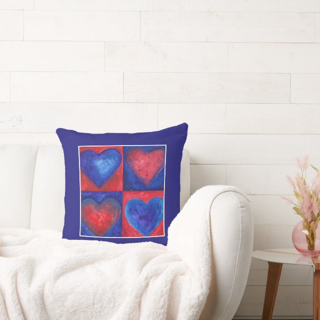 Watercolor Hearts Red Blue Purple Heart Art  Cushion (Couch)