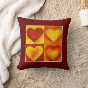Watercolor Hearts Red Orange Heart Art Cushion