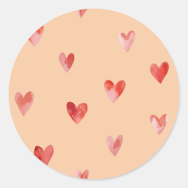 Watercolor Hearts Seamless Pattern Classic Round Sticker (Front)