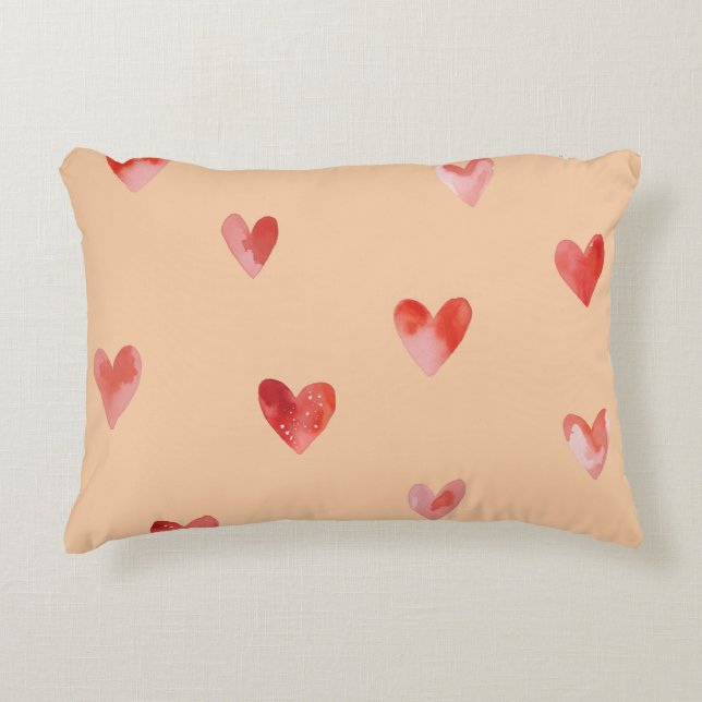 Watercolor Hearts Seamless Pattern Decorative Cushion (Front)