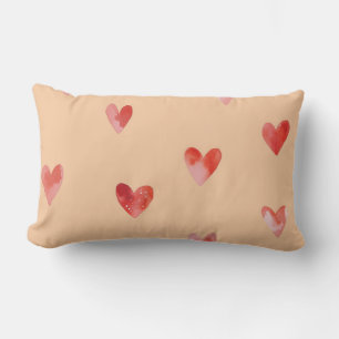 Watercolor Hearts Seamless Pattern Lumbar Cushion