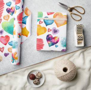 Watercolor Hearts Style Wrapping Paper