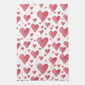 Watercolor Hearts Tea Towel