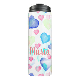 Watercolor Hearts Thermal Tumbler