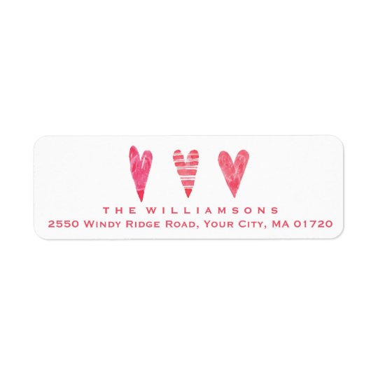 Watercolor Hearts Wedding & Valentine Personalised Return Address Label