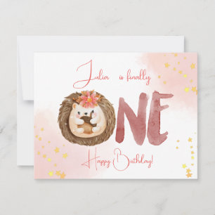 Watercolor hedgehog 1th Happy Birthday Card