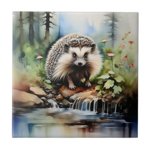 Watercolor Hedgehog Animal Ceramic Tile