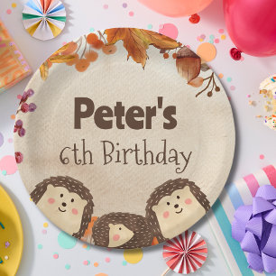 Watercolor hedgehog Birthday Paper Plate