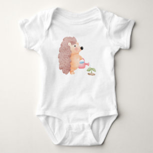 Watercolor hedgehog cartoon is watering plants baby bodysuit
