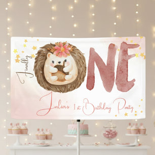 Watercolor hedgehog first Birthday Banner