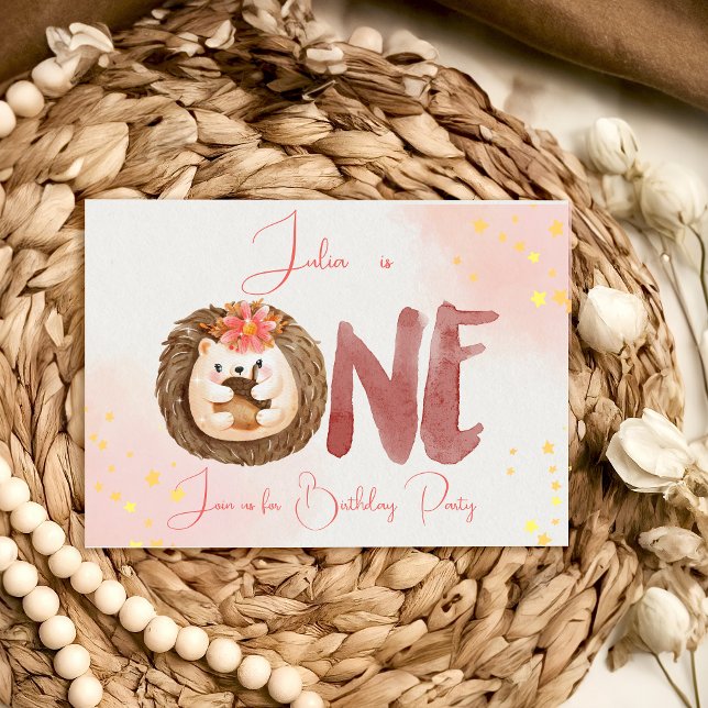 Watercolor hedgehog first Birthday Invitation (Creator Uploaded)