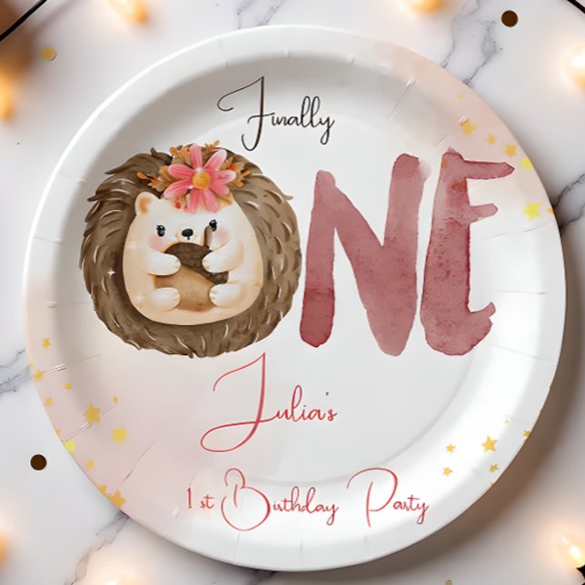 Watercolor hedgehog first Birthday  Paper Plate (Creator Uploaded)