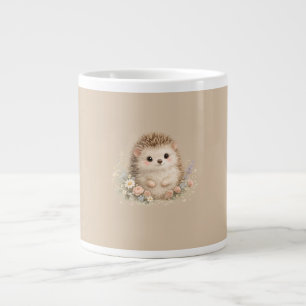 Watercolor Hedgehog Garden Illustration Large Coffee Mug