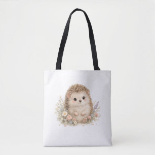 Watercolor Hedgehog Garden Illustration Tote Bag