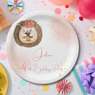 Watercolor hedgehog Kids Birthday Paper Plate