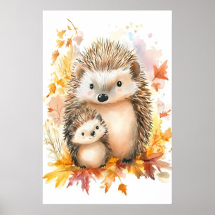 Watercolor Hedgehog Nursery Print, Mama and Baby Poster