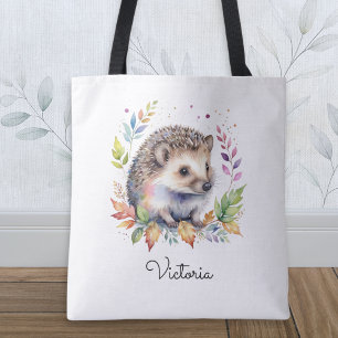Watercolor Hedgehog Woodland Animal Personalised Tote Bag