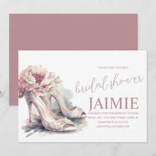 Watercolor Heel Floral Bridal Shower Blush Pink Invitation