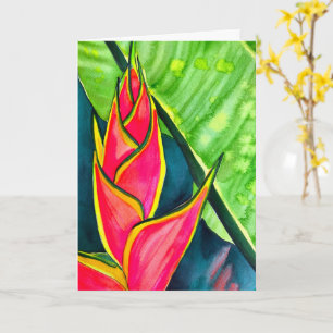Watercolor heliconia tropical flower card