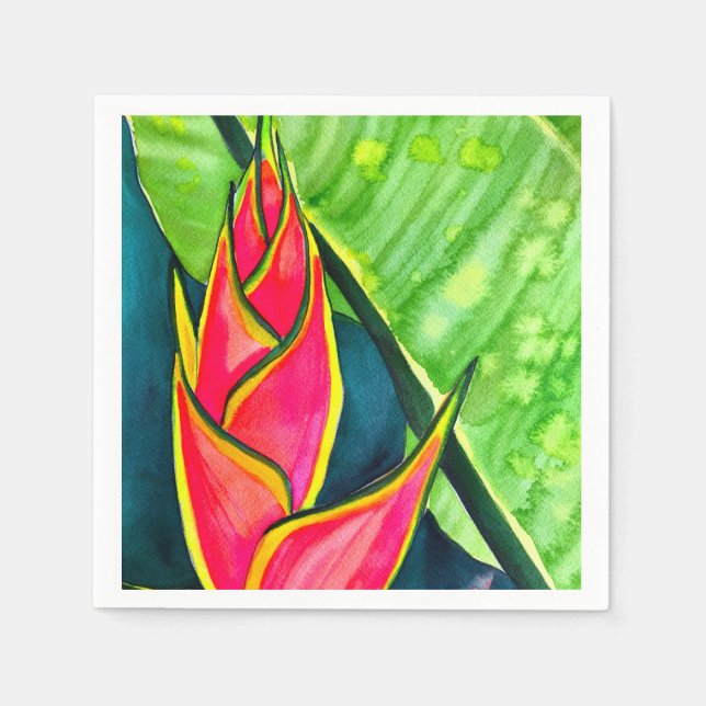 Watercolor heliconia tropical flower napkin (Front)