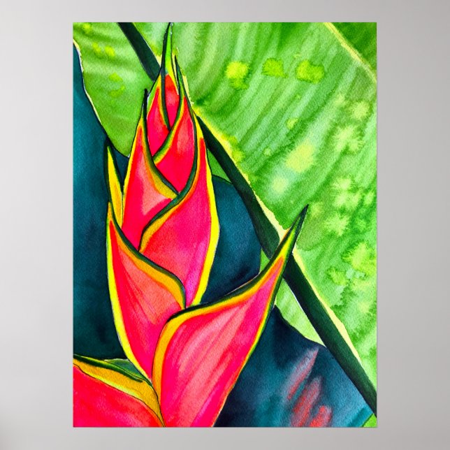 Watercolor heliconia tropical flower poster (Front)