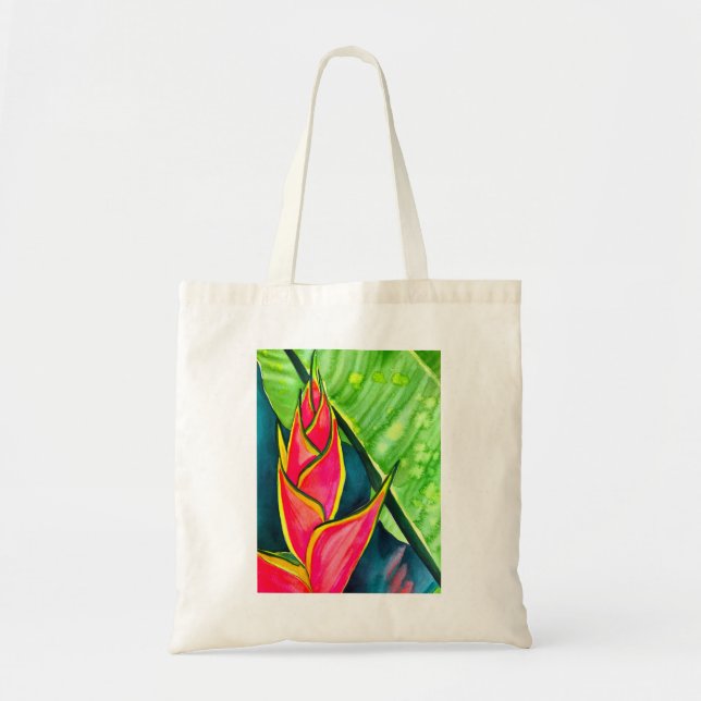 Watercolor heliconia tropical flower tote bag (Front)