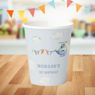Watercolor Helicopter Cute Wolf First Birthday Paper Cups